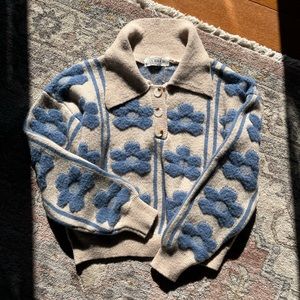 Cider Polo Sweater with Blue Flower Detail